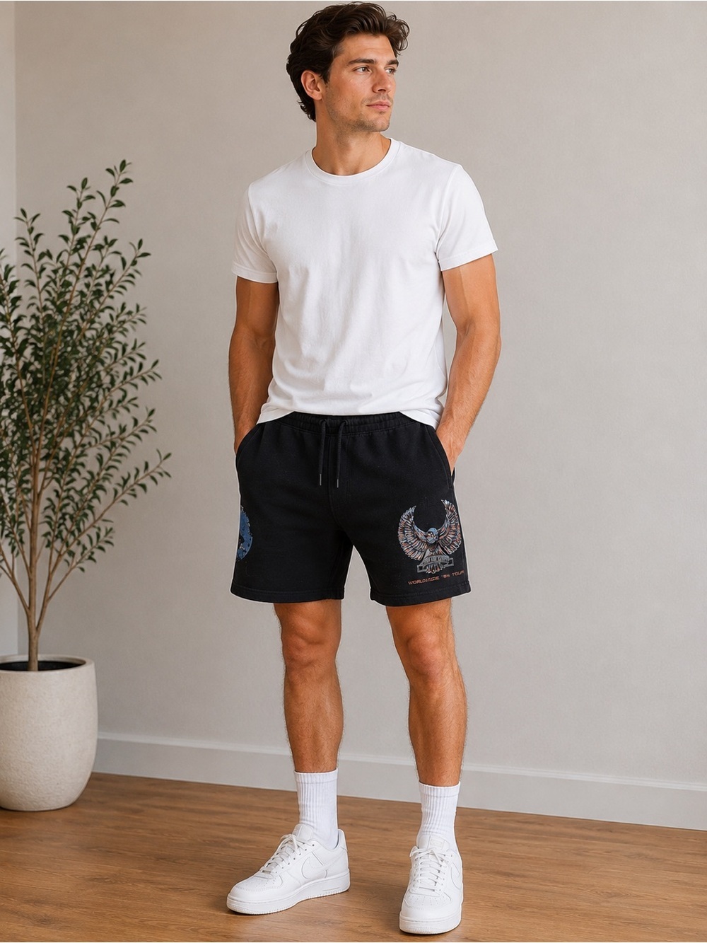 Hollister Black Athletic Shorts with Embroidered Graphic